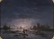 An Extensive River Scene with Fishermen at Night Jacob Abels
